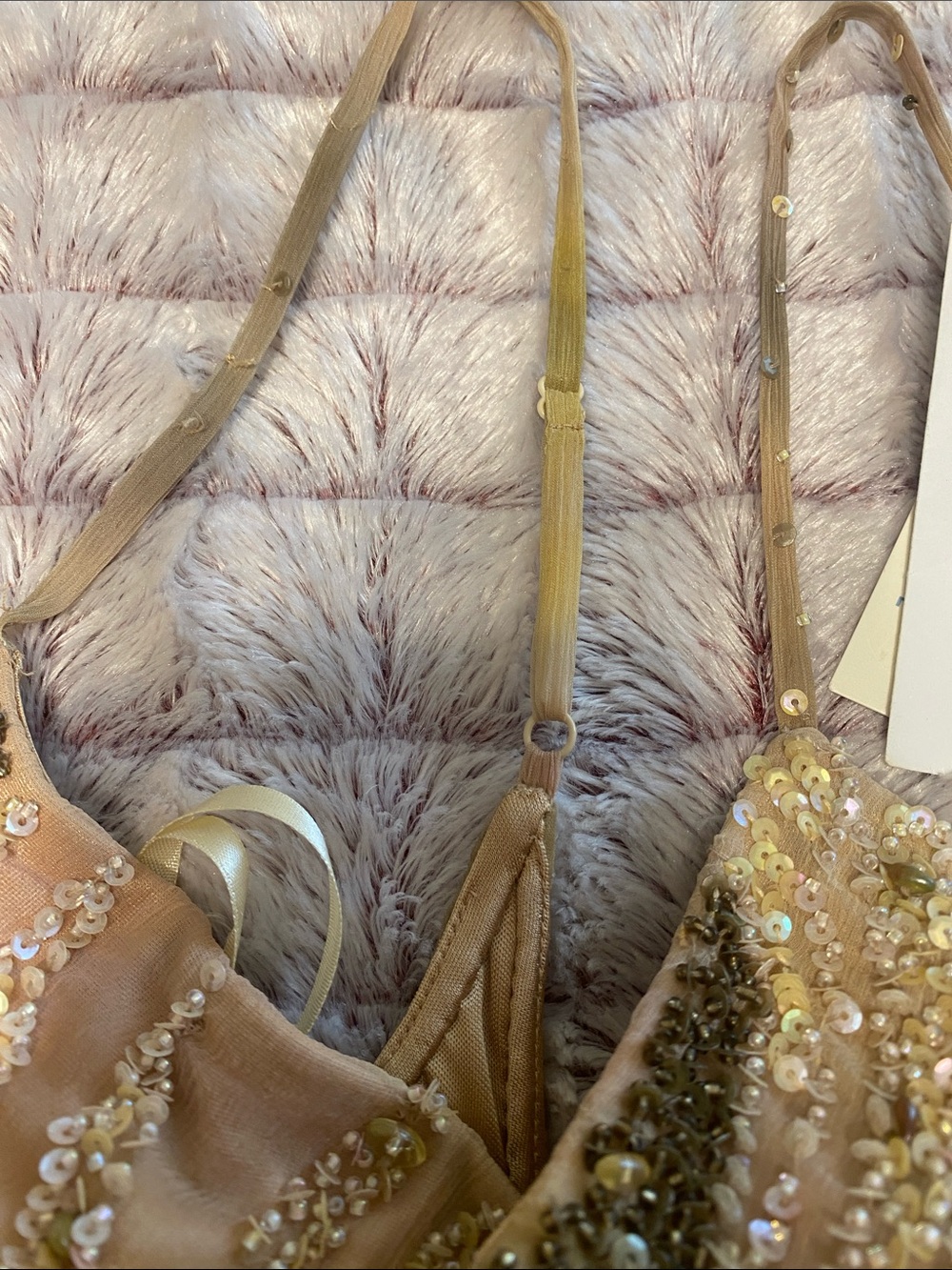 Sue Wong Beaded High-Low Flowy Silk Gown in Yellowish Green Champagne Hues - Picture 12 of 12
